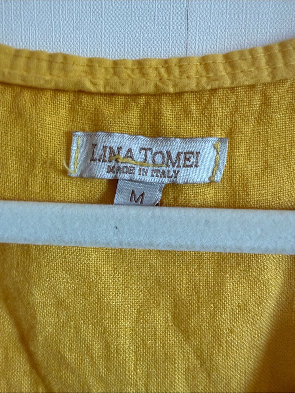 Lina Tomei Italian Linen Blend Mustard Embroidered Shift Dress M - Picture 3 of 7